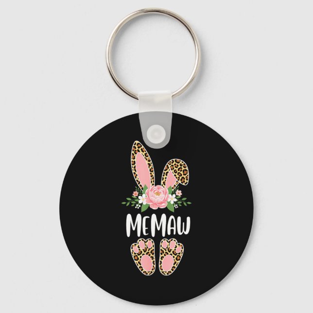 Floral leopard memaw bunny happy easter spring  keychain (Front)