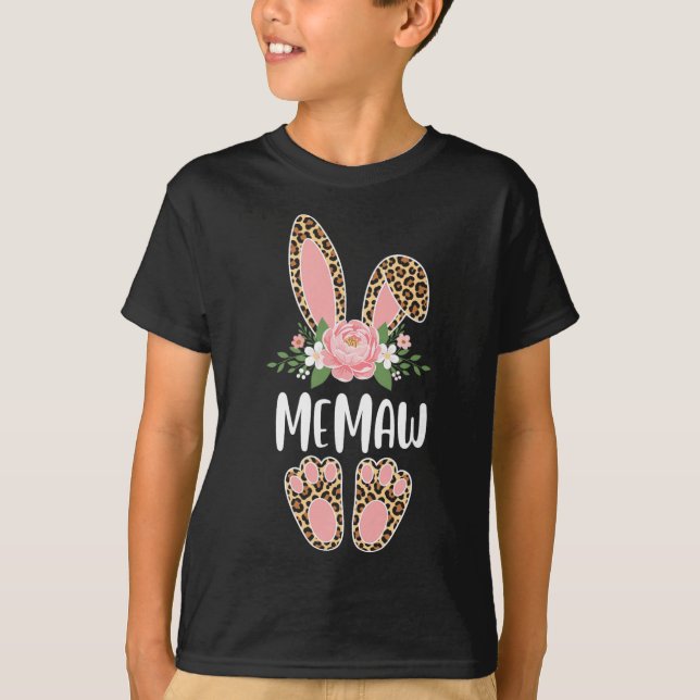 Floral Leopard Memaw Bunny Happy Easter Spring  T-Shirt (Front)