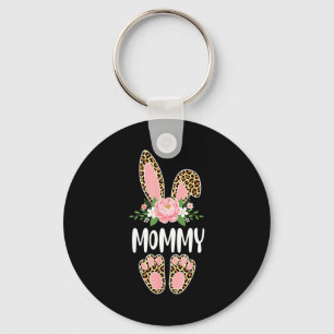 Floral leopard mommy bunny happy easter mother'sFl Keychain