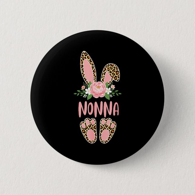 Floral leopard nonna bunny happy easter spring  2 inch round button (Front)