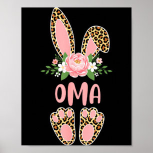 Floral leopard oma bunny happy easter spring poster