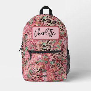 Floral Leopard Print Name Backpack