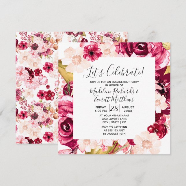 Floral Let's Celebrate Engagement Party Invitation (Front/Back)