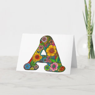 Floral Letter A Greeting Card - Blank Inside