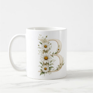 Floral Letter B Daisy Personalized Mug