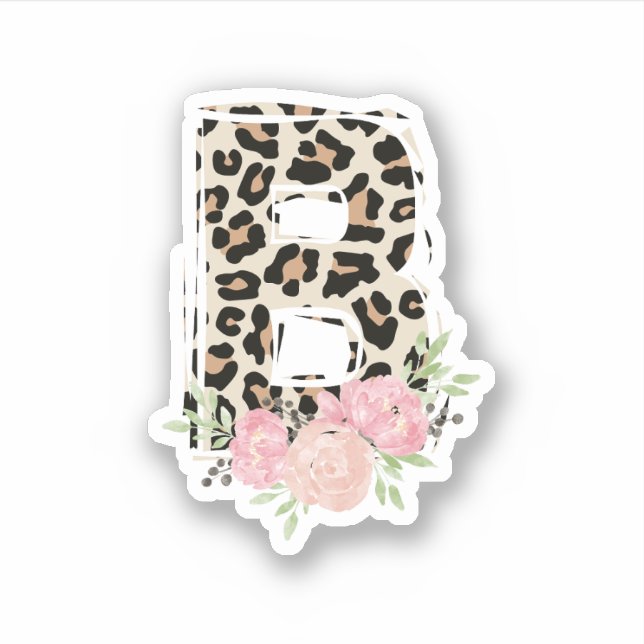 Floral Letter B Initial Name Leopard Cheetah Print (Front)