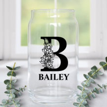 Floral Letter B Monogram and Personalized Name