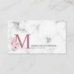 Floral Letter Blush Pink Monogram Marble Business Card