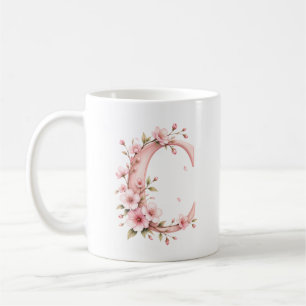 Floral Letter C Cherry Blossom Personalized Mug