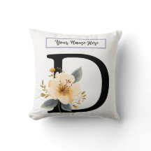 Floral Letter D Pillow – Personalized Initial Cush