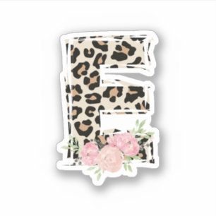 Floral Letter E Initial Name Leopard Cheetah Print