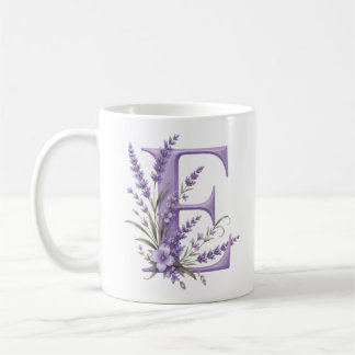 Floral Letter E Lavender Personalized Mug