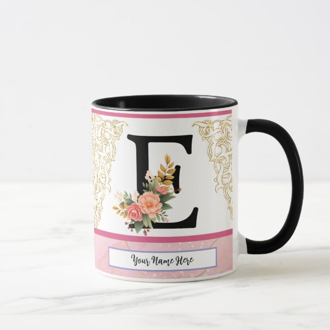 Floral Letter E Mug – Personalized Initial Cup wit (Right)
