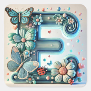 Floral Letter E Personalized Initial Gift 💖✨ Square Sticker