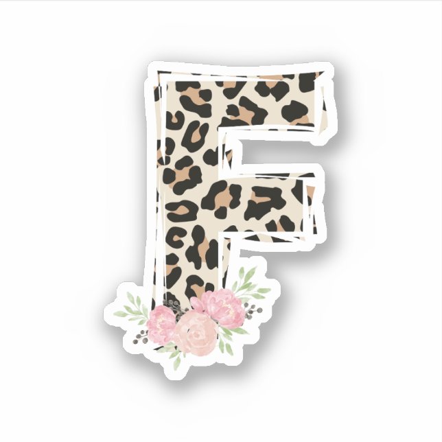 Floral Letter F Initial Name Leopard Cheetah Print (Front)