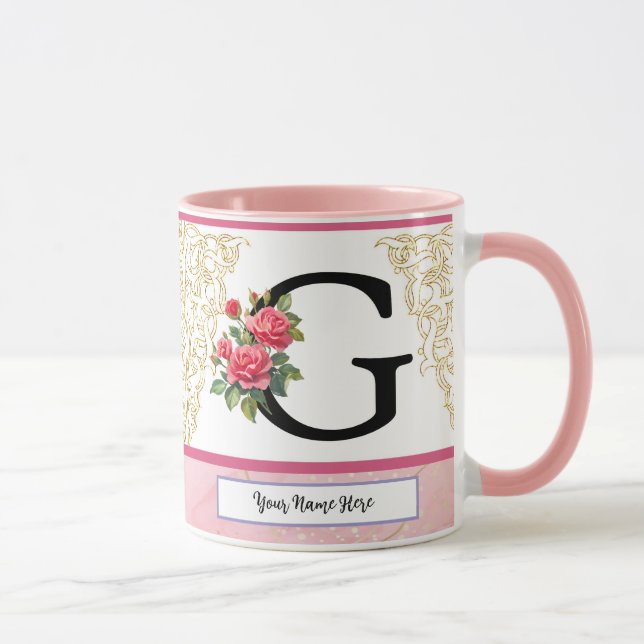 Floral Letter G Mug – Custom Name Monogram Cup (Droite)