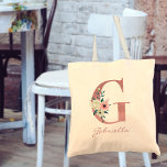 Floral Letter G Pink and Ivory Bouquet Tote Bag<br><div class="desc">Personalized tote bag with your monogram - name and inital. The floral letter G is designed in rose pink glitter and decorated with a pink and ivory bouquet of watercolor flowers and greenery. The template is set up for you to add your name in dusty pink hand lettered script. A...</div>