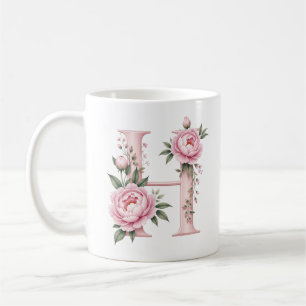 Floral Letter H Peony Flower Personalized Mug