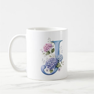 Floral Letter J Hydrangea Flower Personalized Mug