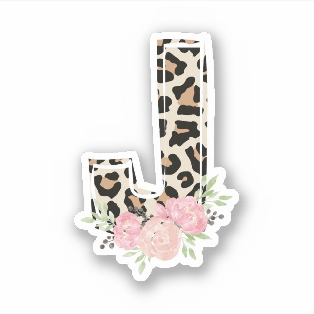Floral Letter J Initial Name Leopard Cheetah Print (Front)