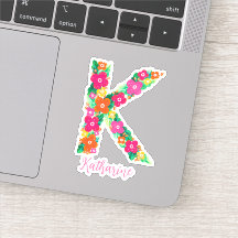 Floral letter K custom cut vinyl stickers
