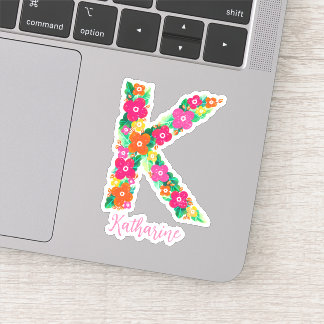 Floral letter K custom cut vinyl stickers