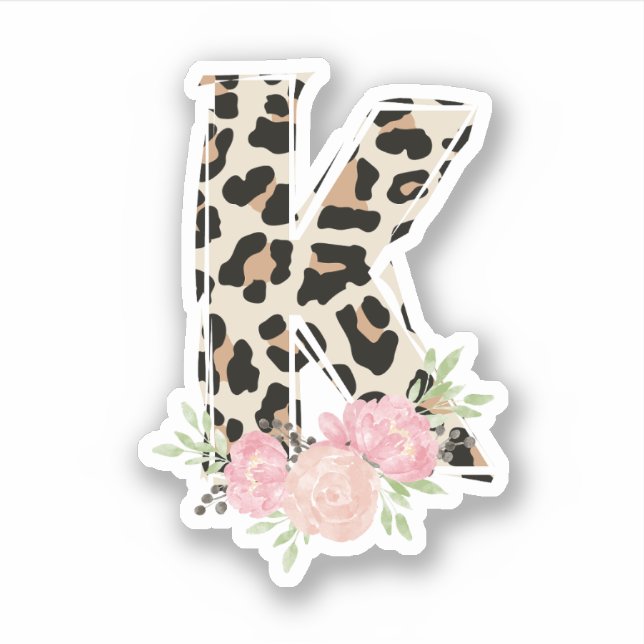 Floral Letter K Initial Name Leopard Cheetah Print (Front)