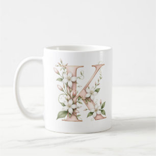 Floral Letter K  Jasmine Flower Personalized Mug