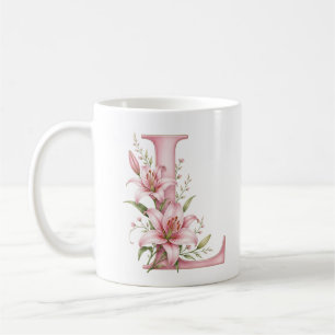 Floral Letter L Lily Flower Personalized Mug