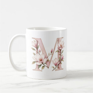 Floral Letter M Magnolia Flower  Personalized Mug