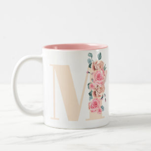 Floral Letter "M" Two-Tone Coffee Mug