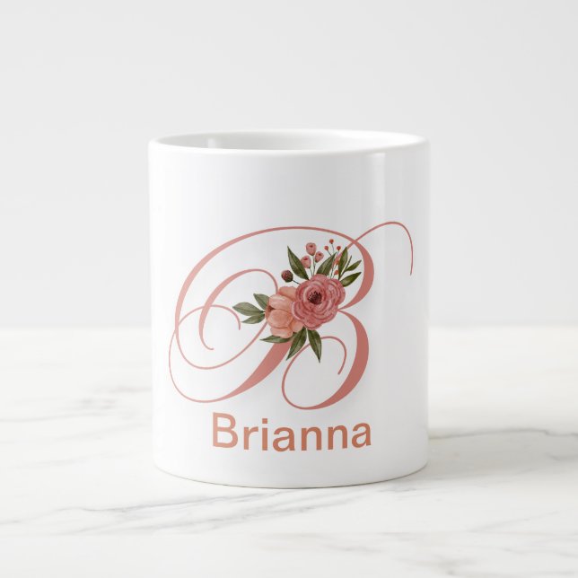  Floral Letter Modern Monogram Initial Large Coffee Mug (Front)
