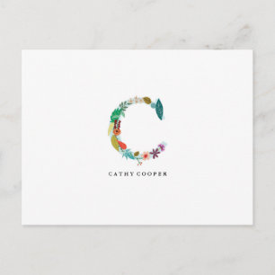 Floral Letter Monogram Initial - C - Flat Card