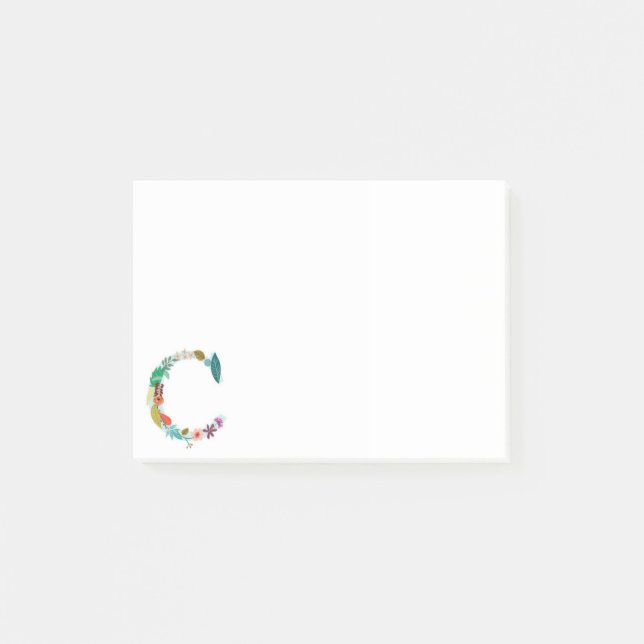 Floral Letter Monogram Initial - C Post-it Notes (Front)