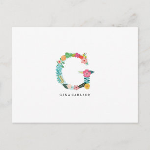 Floral Letter Monogram Initial - G - Flat Card