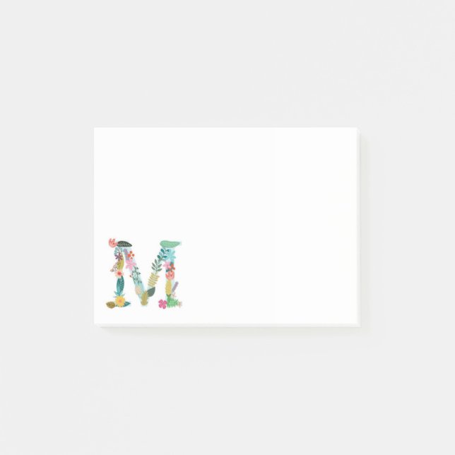 Floral Letter Monogram Initial - M - Post-it Notes (Front)