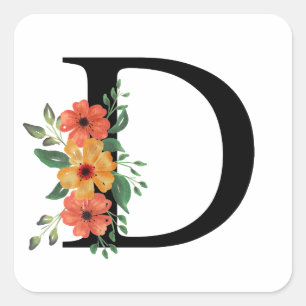 Floral letter Personalized Monogrammed Square Sticker