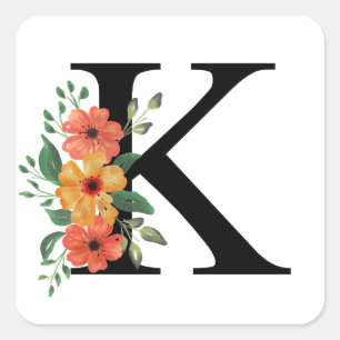 Floral letter   Personalized Monogrammed  Square Sticker
