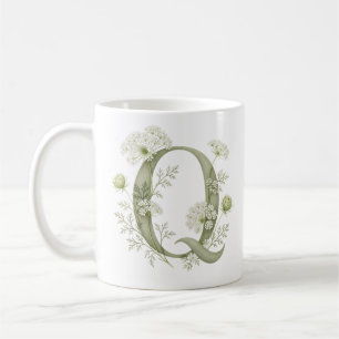 Floral Letter Q Queen Anne's Lace Personalized Mug