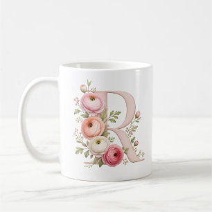 Floral Letter R Ranunculus Flower Personalized Mug