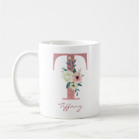 Floral Letter T Initial - Pink and Ivory Bouquet