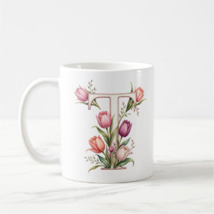 Floral Letter T Tulip Gard Flower Personalized Mug