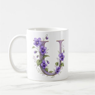 Floral Letter U Violet Flower Personalized Mug
