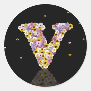 Floral letter v classic round sticker