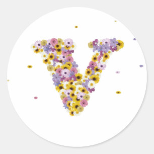 Floral letter v classic round sticker