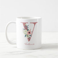 Floral Letter V Initial - Pink and Ivory Bouquet