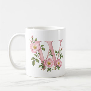 Floral Letter W Wild Rose Flower Personalized Mug
