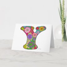 Floral Letter Y Greeting Card - Blank Inside