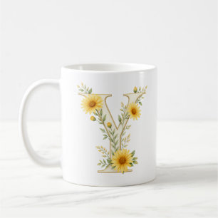 Floral Letter Y Yellow Daisy Flower Mug