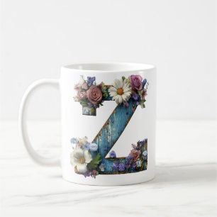 Floral Letter Z Rustic Cottage Garden Coffee Mug
